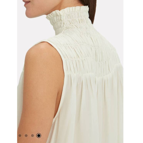 NWT‎ NEW FRAME Smocked Silk Sleeveless Mock Neck Top White XS - Picture 3 of 12
